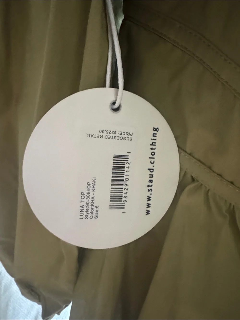 STAUD Olive Green V-Neck Peplum Blouse with Tie-Back